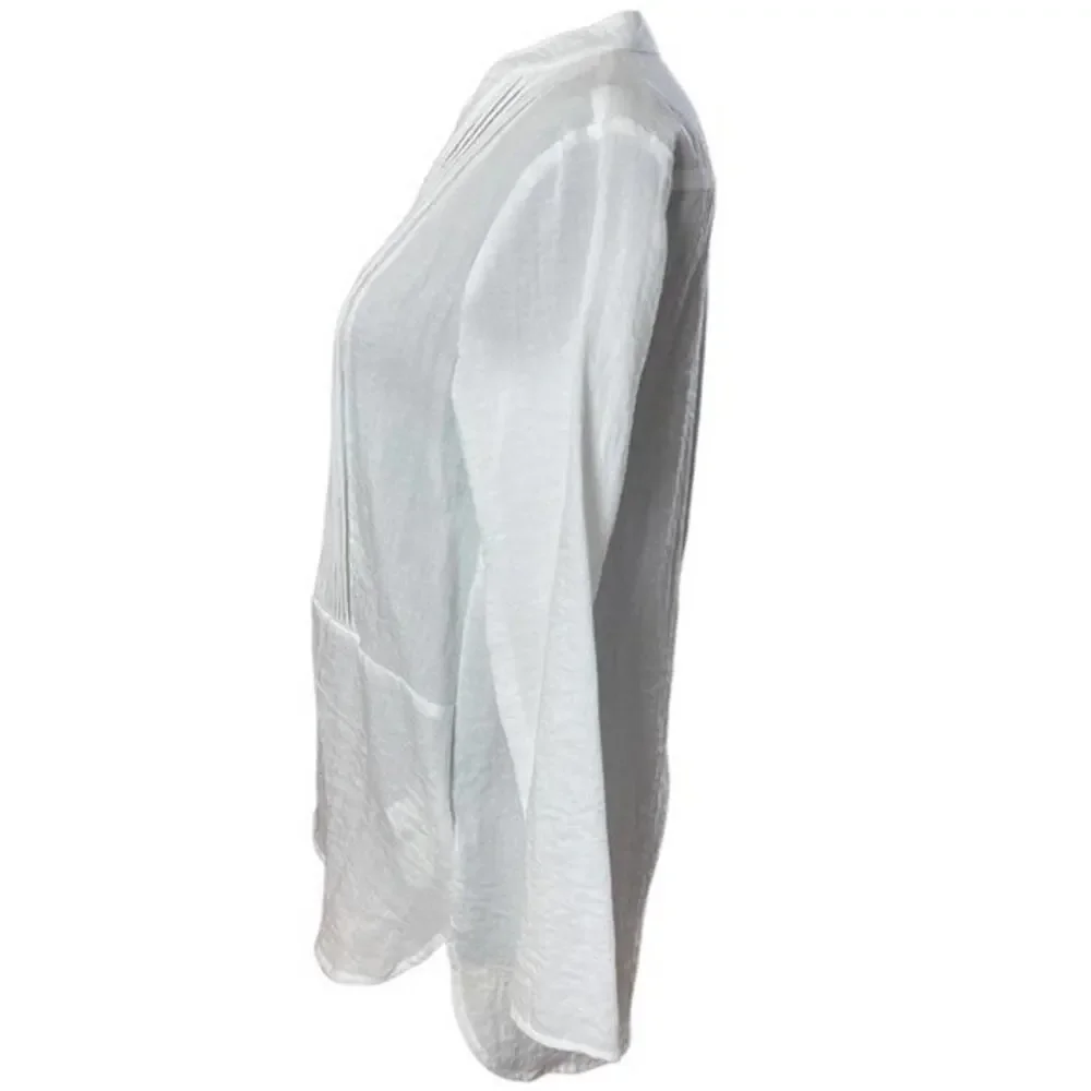 Michael Kors White Pleated Button Front Tuxedo Tunic, Resort, Beach, Summer XS